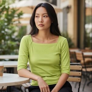 Vintage Parasuco Original Lime Green Square Neck T‎ Shirt Size M Embossed NWT